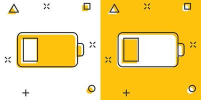 icono de carga de batería en estilo cómico. ilustración de vector de dibujos animados de nivel de potencia sobre fondo blanco aislado. concepto de negocio de efecto de salpicadura de acumulador de litio.