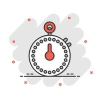 icono de reloj en estilo cómico. ver ilustración de vector de dibujos animados sobre fondo blanco aislado. concepto de negocio de efecto de salpicadura de temporizador.