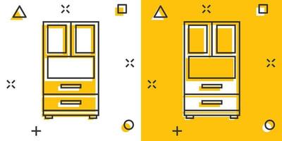 icono de armario de dibujos animados de vector en estilo cómico. pictograma de ilustración de signo de muebles. concepto de efecto de salpicadura de negocio de gabinete.