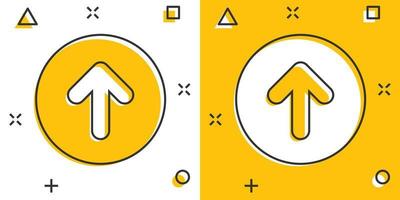 Vector cartoon arrow up icon in comic style. Forward arrow sign illustration pictogram. Cursor business splash effect concept.