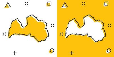 icono de mapa de Letonia de dibujos animados vectoriales en estilo cómico. pictograma de ilustración de signo de letonia. concepto de efecto de salpicadura de negocio de mapa de cartografía. vector