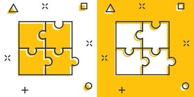 icono compatible con rompecabezas en estilo cómico. Ilustración de dibujos animados de vector de acuerdo de rompecabezas sobre fondo blanco aislado. efecto de salpicadura de concepto de negocio de solución de cooperación.