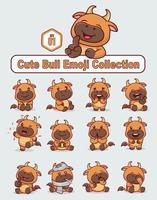 Set of cute bull characters with different emoticons vector