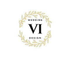 colección de logotipos de monograma de boda con letras iniciales vi, plantillas florales y minimalistas modernas dibujadas a mano para tarjetas de invitación, guardar la fecha, identidad elegante para restaurante, boutique, café en vector