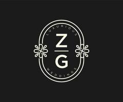 ZG Initials letter Wedding monogram logos template, hand drawn modern minimalistic and floral templates for Invitation cards, Save the Date, elegant identity. vector