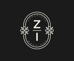 ZI Initials letter Wedding monogram logos template, hand drawn modern minimalistic and floral templates for Invitation cards, Save the Date, elegant identity. vector