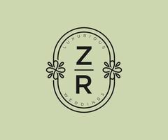 plantilla de logotipos de monograma de boda con letras iniciales zr, plantillas florales y minimalistas modernas dibujadas a mano para tarjetas de invitación, guardar la fecha, identidad elegante. vector