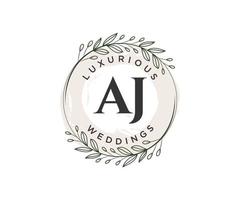 plantilla de logotipos de monograma de boda con letras iniciales aj, plantillas florales y minimalistas modernas dibujadas a mano para tarjetas de invitación, guardar la fecha, identidad elegante. vector