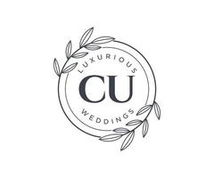 CU Initials letter Wedding monogram logos template, hand drawn modern minimalistic and floral templates for Invitation cards, Save the Date, elegant identity. vector