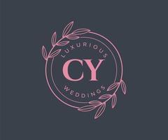 plantilla de logotipos de monograma de boda con letras iniciales cy, plantillas florales y minimalistas modernas dibujadas a mano para tarjetas de invitación, guardar la fecha, identidad elegante. vector