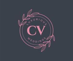 plantilla de logotipos de monograma de boda con letras iniciales cv, plantillas florales y minimalistas modernas dibujadas a mano para tarjetas de invitación, guardar la fecha, identidad elegante. vector