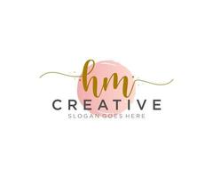 initial HM Feminine logo beauty monogram and elegant logo design, handwriting logo of initial signature, wedding, fashion, floral and botanical with creative template. vector