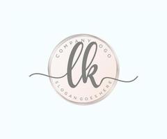 Initial LK feminine logo. Usable for Nature, Salon, Spa, Cosmetic and Beauty Logos. Flat Vector Logo Design Template Element.