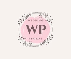 plantilla de logotipos de monograma de boda con letras iniciales wp, plantillas florales y minimalistas modernas dibujadas a mano para tarjetas de invitación, guardar la fecha, identidad elegante. vector