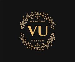 colección de logotipos de monograma de boda con letras iniciales vu, plantillas florales y minimalistas modernas dibujadas a mano para tarjetas de invitación, guardar la fecha, identidad elegante para restaurante, boutique, café en vector