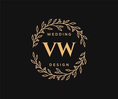 colección de logotipos de monogramas de boda con letras iniciales vw, plantillas florales y minimalistas modernas dibujadas a mano para tarjetas de invitación, guardar la fecha, identidad elegante para restaurante, boutique, café en vector