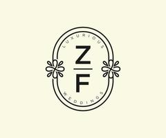 ZF Initials letter Wedding monogram logos template, hand drawn modern minimalistic and floral templates for Invitation cards, Save the Date, elegant identity. vector