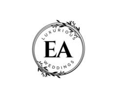 plantilla de logotipos de monograma de boda con letras iniciales ea, plantillas florales y minimalistas modernas dibujadas a mano para tarjetas de invitación, guardar la fecha, identidad elegante. vector