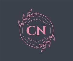 CN Initials letter Wedding monogram logos template, hand drawn modern minimalistic and floral templates for Invitation cards, Save the Date, elegant identity. vector