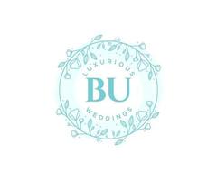 BU Initials letter Wedding monogram logos template, hand drawn modern minimalistic and floral templates for Invitation cards, Save the Date, elegant identity. vector