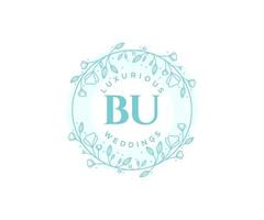 BU Initials letter Wedding monogram logos template, hand drawn modern minimalistic and floral templates for Invitation cards, Save the Date, elegant identity. vector