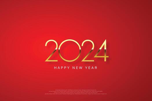 2024 feliz año nuevo diseño elegante - ilustración vectorial de números de logotipo dorado 2024 sobre fondo rojo - tipografía perfecta para 2024 guardar la fecha diseños de lujo y celebración de año nuevo. vector