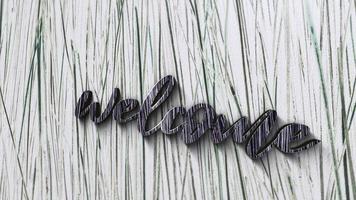 3D animation of Welcome chrome text on wood video