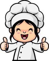 Cute chef girl cartoon giving thumbs up vector