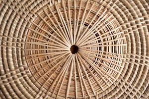 Close up to Round Circle woven straw mat Wicker pattern of local Thai handmade craft. photo