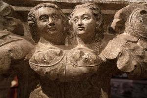 VENICE, ITALY - SEPTEMBER 15 2019 - doge ducal palace capital of column wayside sculpture detail photo