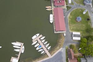 ships at the docks in St. Michaels Maryland chespeake bay aerial view panorama photo