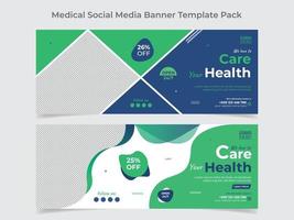 diseño de banner web de atención médica y plantilla de diseño de portada de redes sociales vector