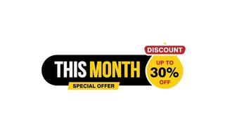 30 Percent THIS MONTH offer, clearance, promotion banner layout with sticker style. vector