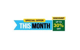 30 Percent THIS MONTH offer, clearance, promotion banner layout with sticker style. vector