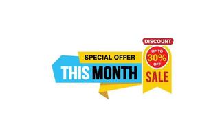 30 Percent THIS MONTH offer, clearance, promotion banner layout with sticker style. vector