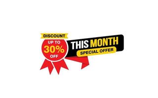 30 Percent THIS MONTH offer, clearance, promotion banner layout with sticker style. vector