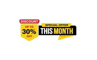 30 Percent THIS MONTH offer, clearance, promotion banner layout with sticker style. vector