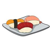 un juego de sushi en un plato. ilustración vectorial sobre un fondo blanco. vector