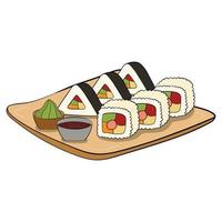 un juego de sushi en un plato. ilustración vectorial sobre un fondo blanco. vector