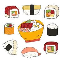 Sushi set, onigiri, poke bowl. vector illustration on a white background