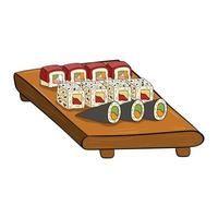 un juego de sushi en el tablero. ilustración vectorial sobre un fondo blanco. vector