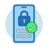 password verification. User authorization. Smartphone with a login screen. vector illustration.