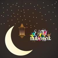 vector eid mubarak festival luna creciente dorada y fondo de linternas