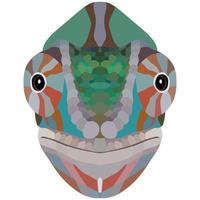 Chameleon head. The portrait of a multicolored lizard is depicted on a white background. Vector graphics.