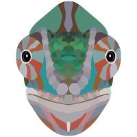 Chameleon head. The portrait of a multicolored lizard is depicted on a white background. Vector graphics.