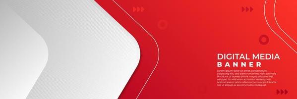 Abstract banner vector, red and white horizontal background, digital media banner with empty space vector