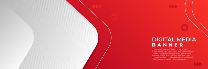 Abstract banner vector, red and white horizontal background, digital media banner with empty space