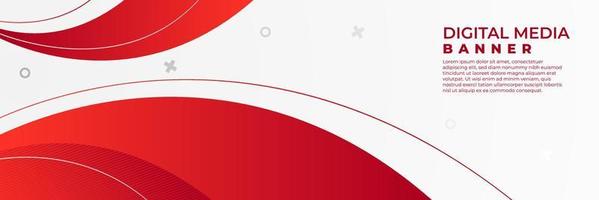 Abstract banner vector, red and white horizontal background, digital media banner with empty space vector