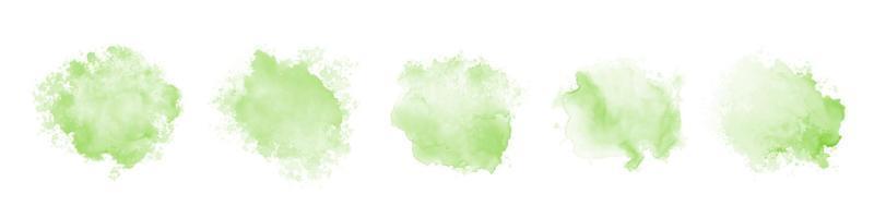 Set of abstract green watercolor water splash on a white background. Vector watercolour texture in salad color