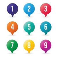 Set of bullet points numbers from one to nine in gradient shapes vector